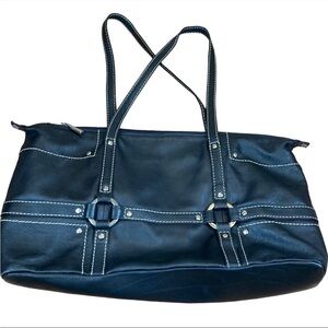 Marco Buggiani Black Leather Stitched Tote Made in Italy NWOT
